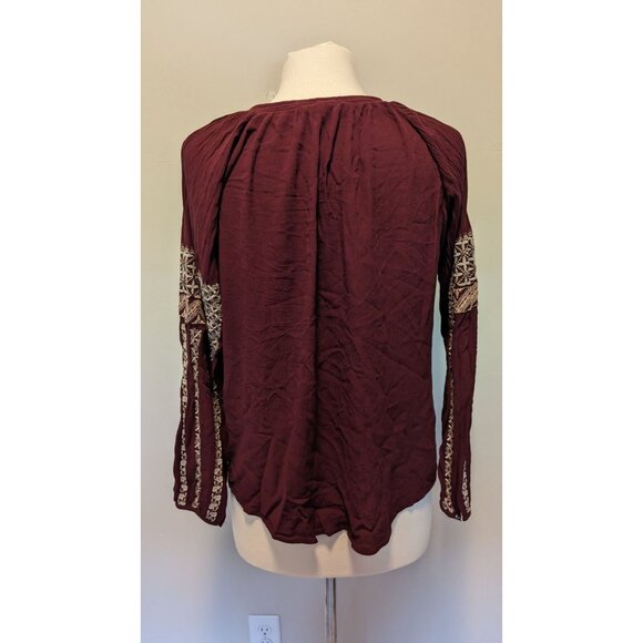 American Eagle Boho Burgundy Embroidered Long-Sleeve Top Large - Picture 4 of 4